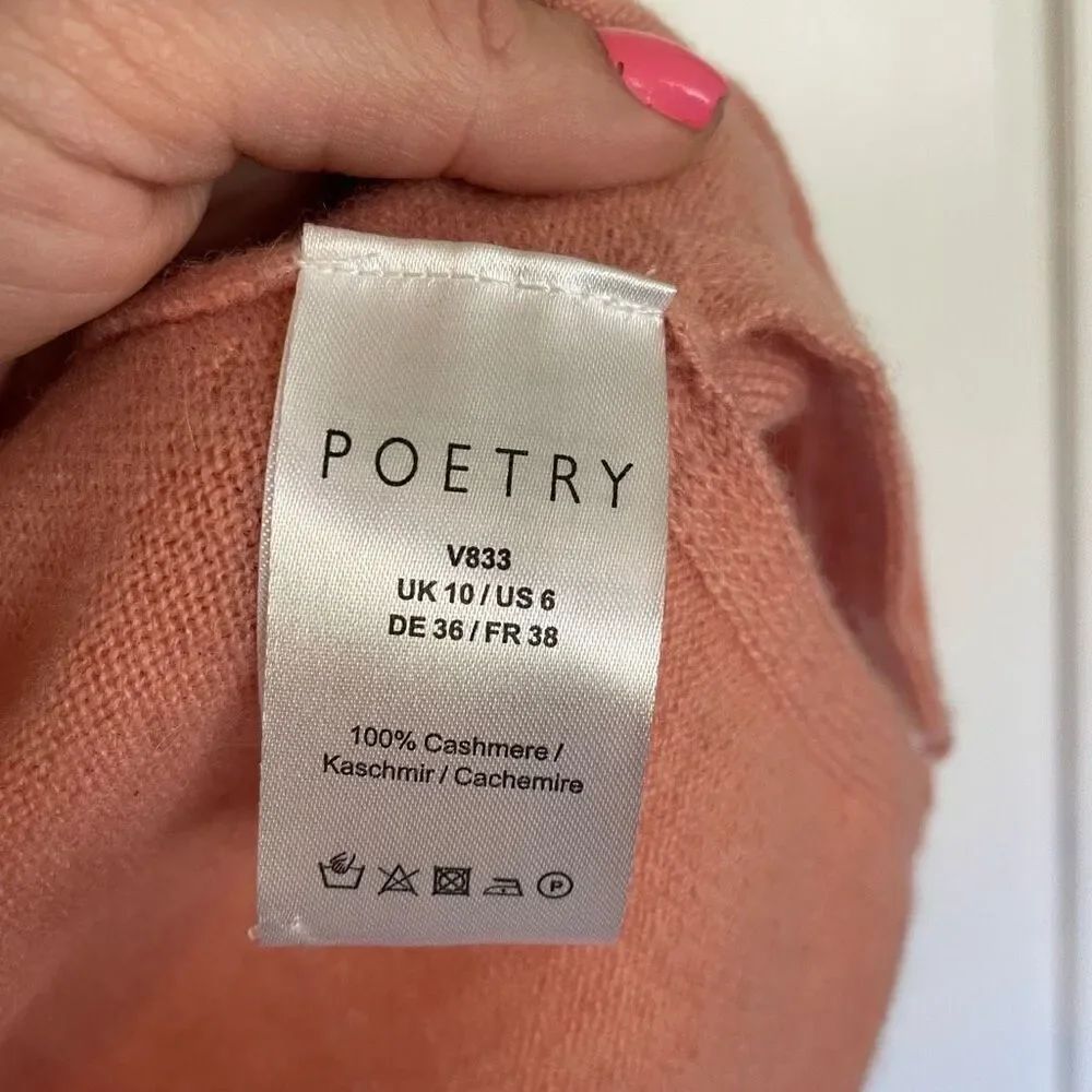 Poetry Nwt 100% Cashmere Orange Vneck Sweater *Flaw — image 6 of 8